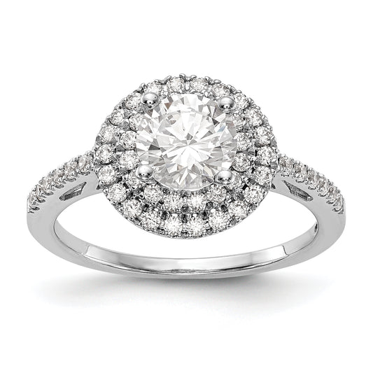 14KW Round Simulated Diamond Double Halo Engagement Ring