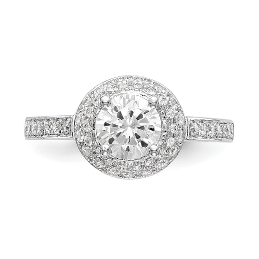 14KW Round Simulated Diamond Double Halo Engagement Ring