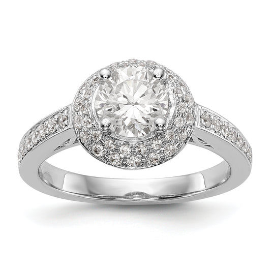 14KW Round Simulated Diamond Double Halo Engagement Ring