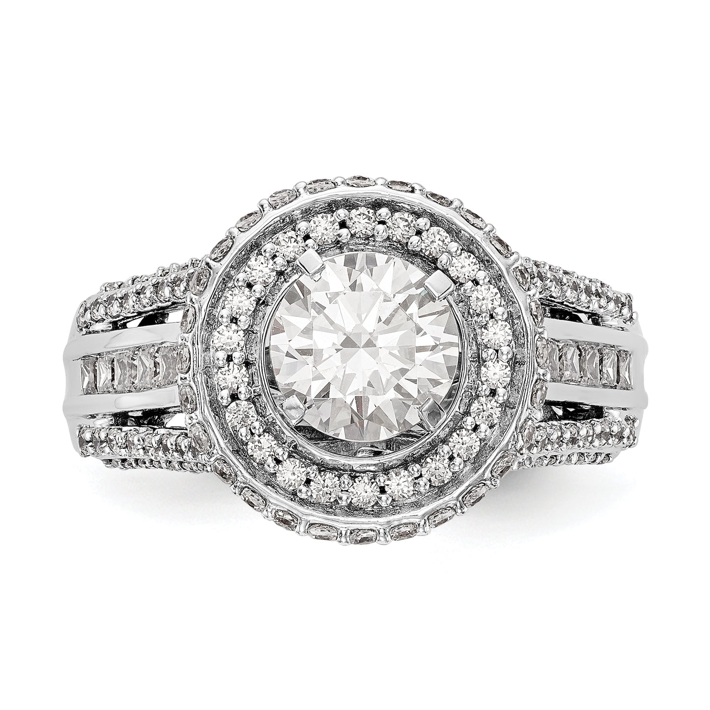 14KW Round Simulated Diamond Double Halo Engagement Ring