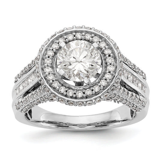 14KW Round Simulated Diamond Double Halo Engagement Ring