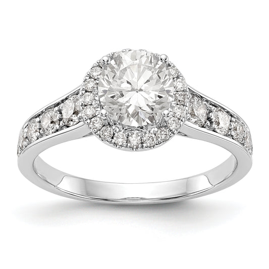 14K White Gold Round Simulated Diamond Halo Engagement Ring