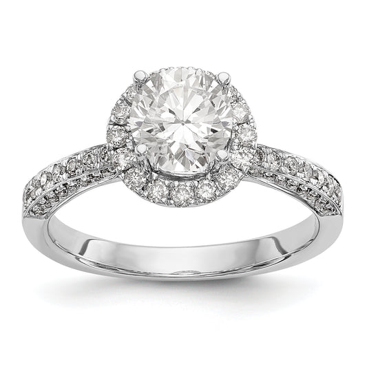 14K White Gold Round Simulated Diamond Halo Engagement Ring