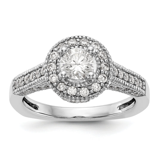 14K White Gold Round Simulated Diamond Halo Engagement Ring