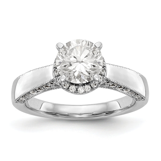 14K White Gold Round Simulated Diamond Halo Engagement Ring