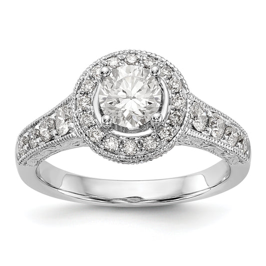 14K White Gold Round Simulated Diamond Halo Engagement Ring