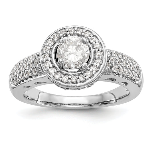 14K White Gold Round Simulated Diamond Halo Engagement Ring