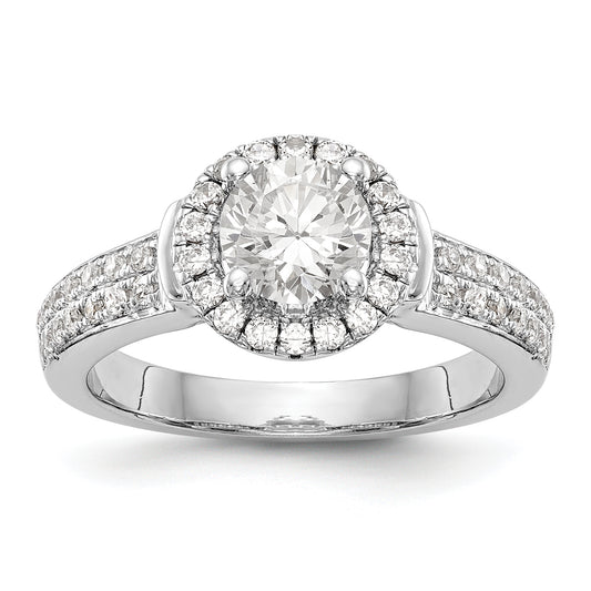 14K White Gold Round Simulated Diamond Halo Engagement Ring