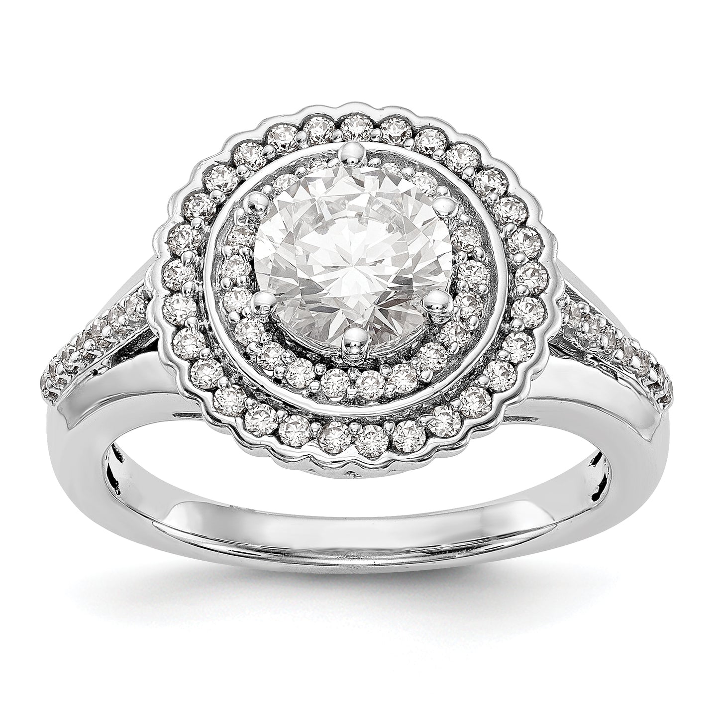 14KW Round Simulated Diamond Double Halo Engagement Ring