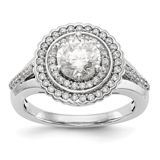 14KW Round Simulated Diamond Double Halo Engagement Ring