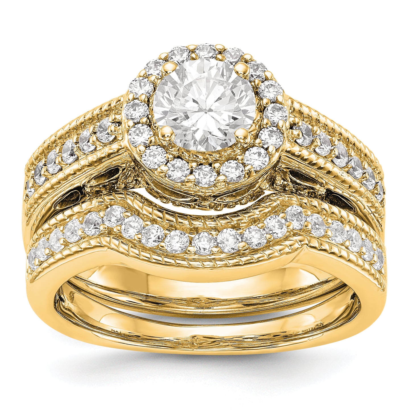 14K Round Simulated Diamond Halo Engagement Ring