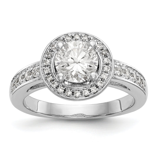 14K White Gold Round Simulated Diamond Halo Engagement Ring