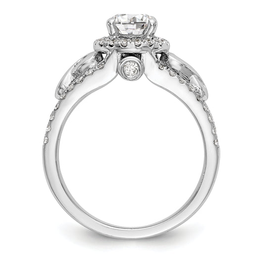 14K White Gold Round Simulated Diamond Halo Engagement Ring