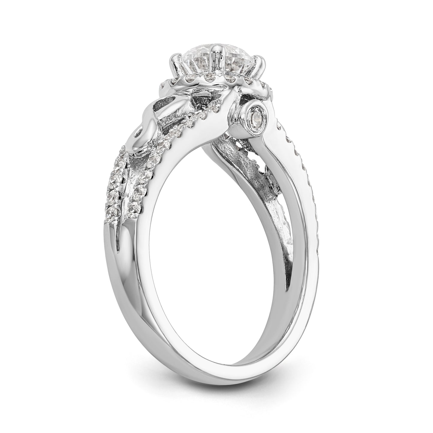 14K White Gold Round Simulated Diamond Halo Engagement Ring