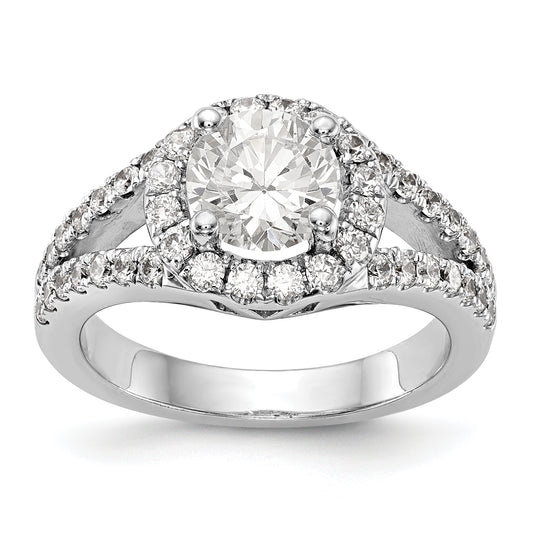 14K White Gold Round Simulated Diamond Halo Engagement Ring