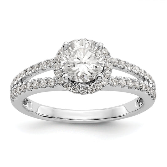 14K White Gold Round Simulated Diamond Halo Engagement Ring