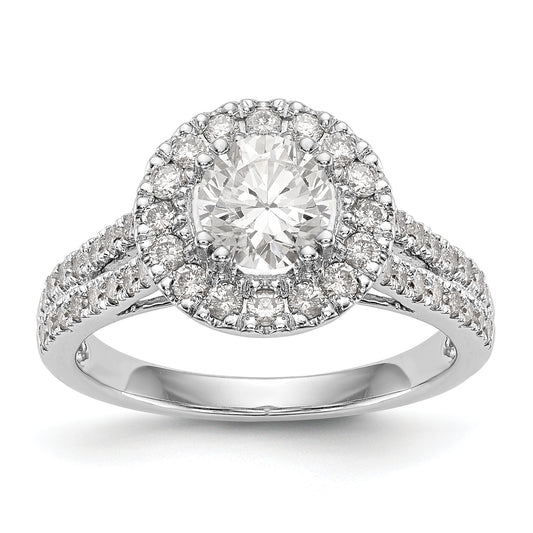 14K White Gold Round Simulated Diamond Halo Engagement Ring