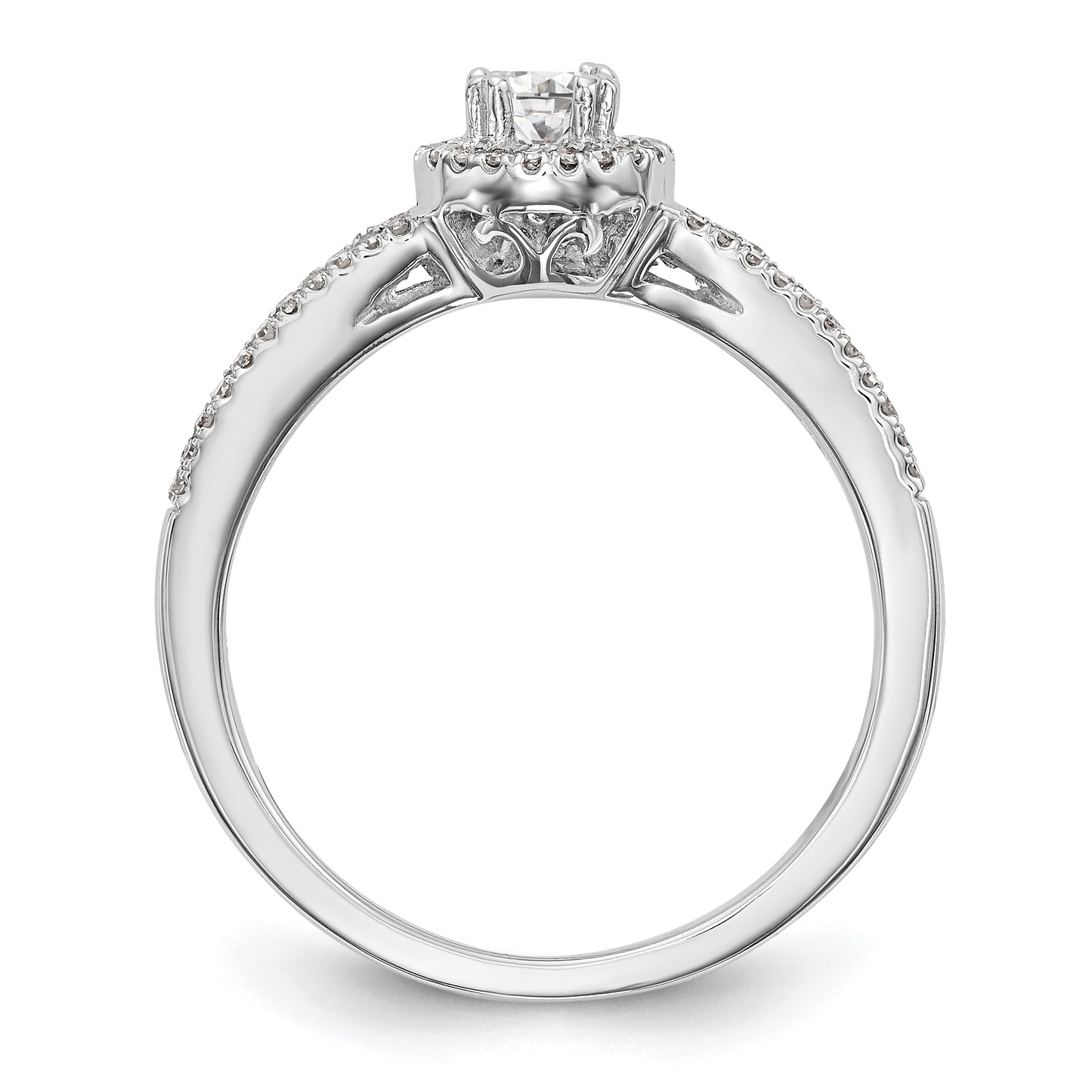 14K White Gold Round Simulated Diamond Halo Engagement Ring