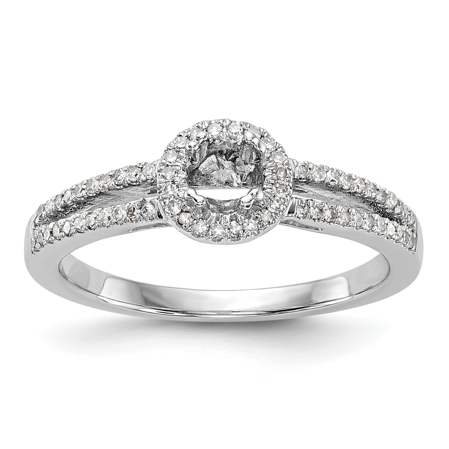 14K White Gold Round Simulated Diamond Halo Engagement Ring