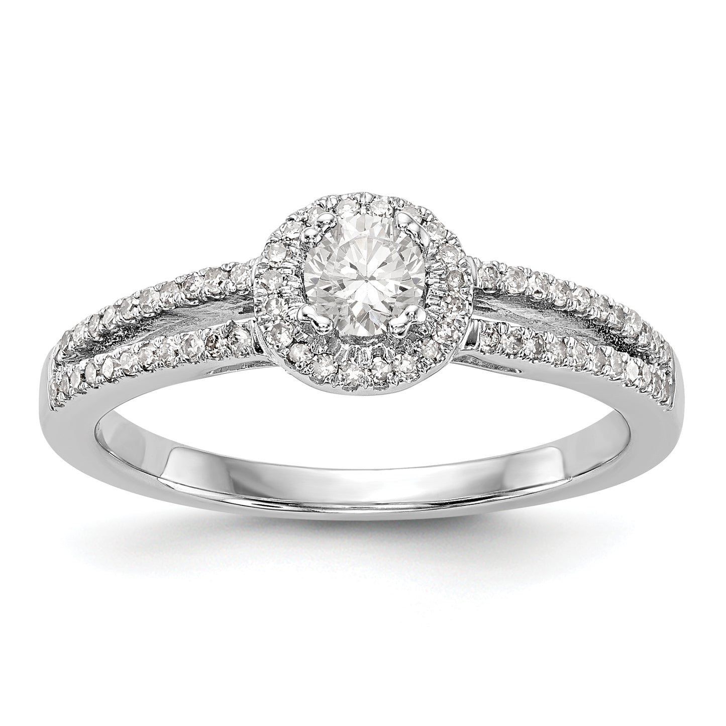 14K White Gold Round Simulated Diamond Halo Engagement Ring