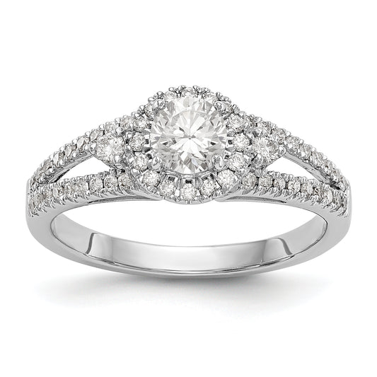 14K White Gold Round Simulated Diamond Halo Engagement Ring