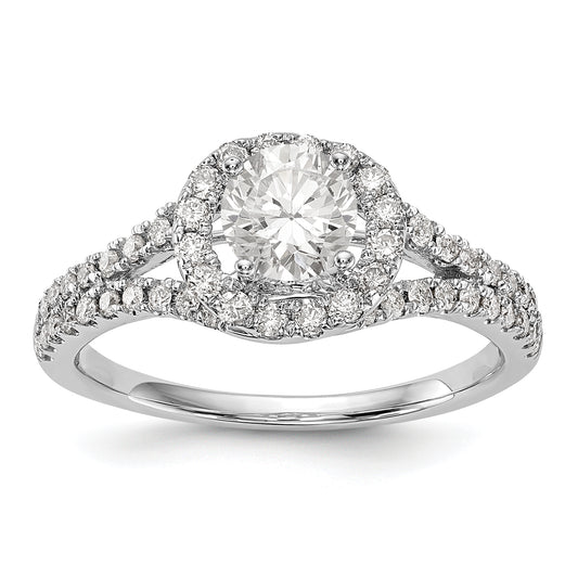 14K White Gold Round Simulated Diamond Halo Engagement Ring