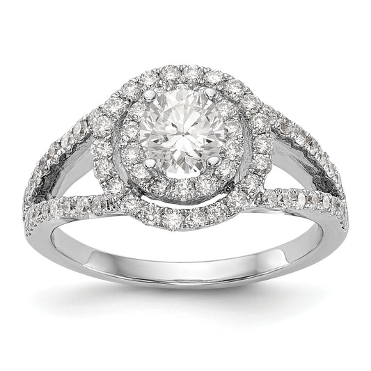 14KW Round Simulated Diamond Double Halo Engagement Ring