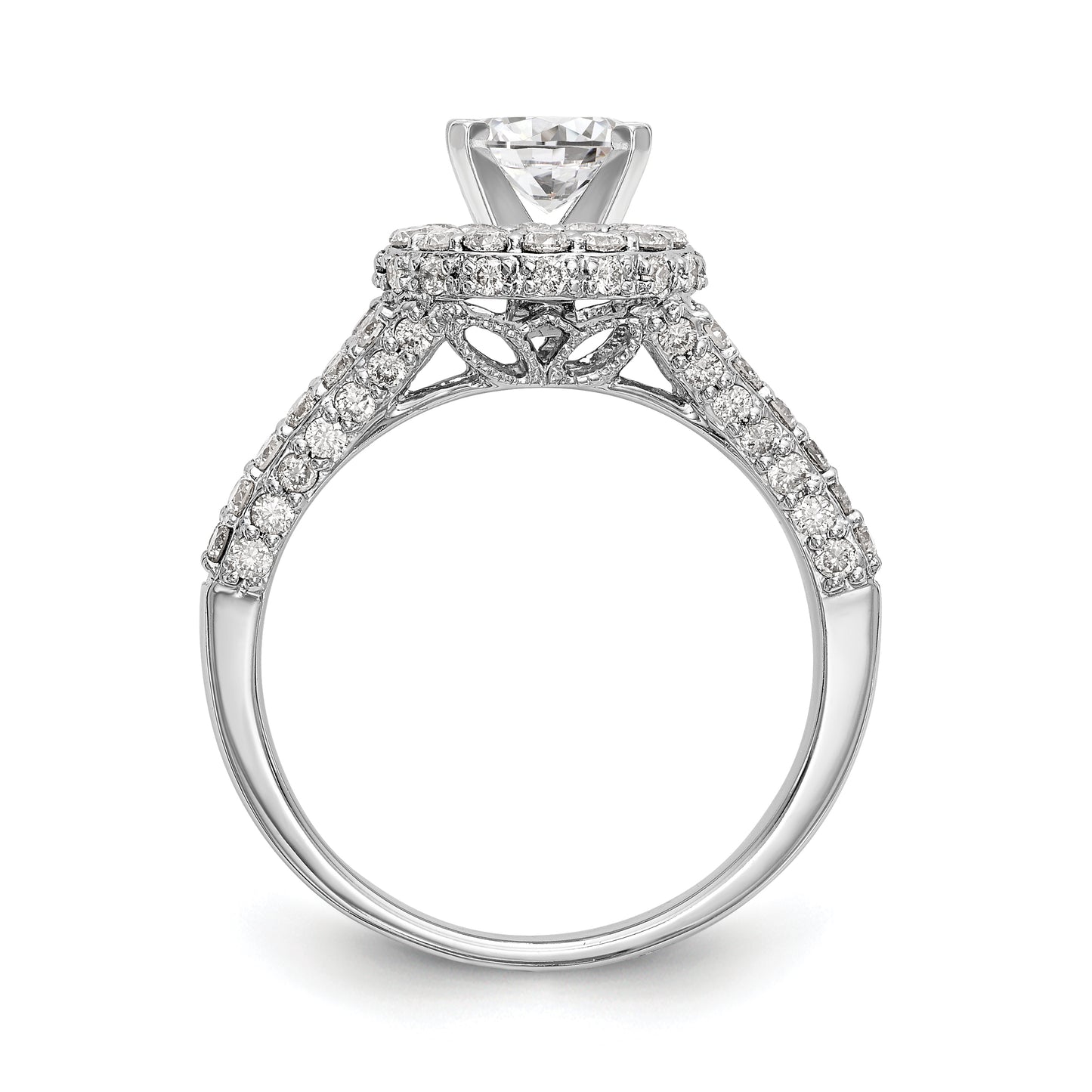 14KW Peg Set Simulated Diamond Round Halo Engagement Ring