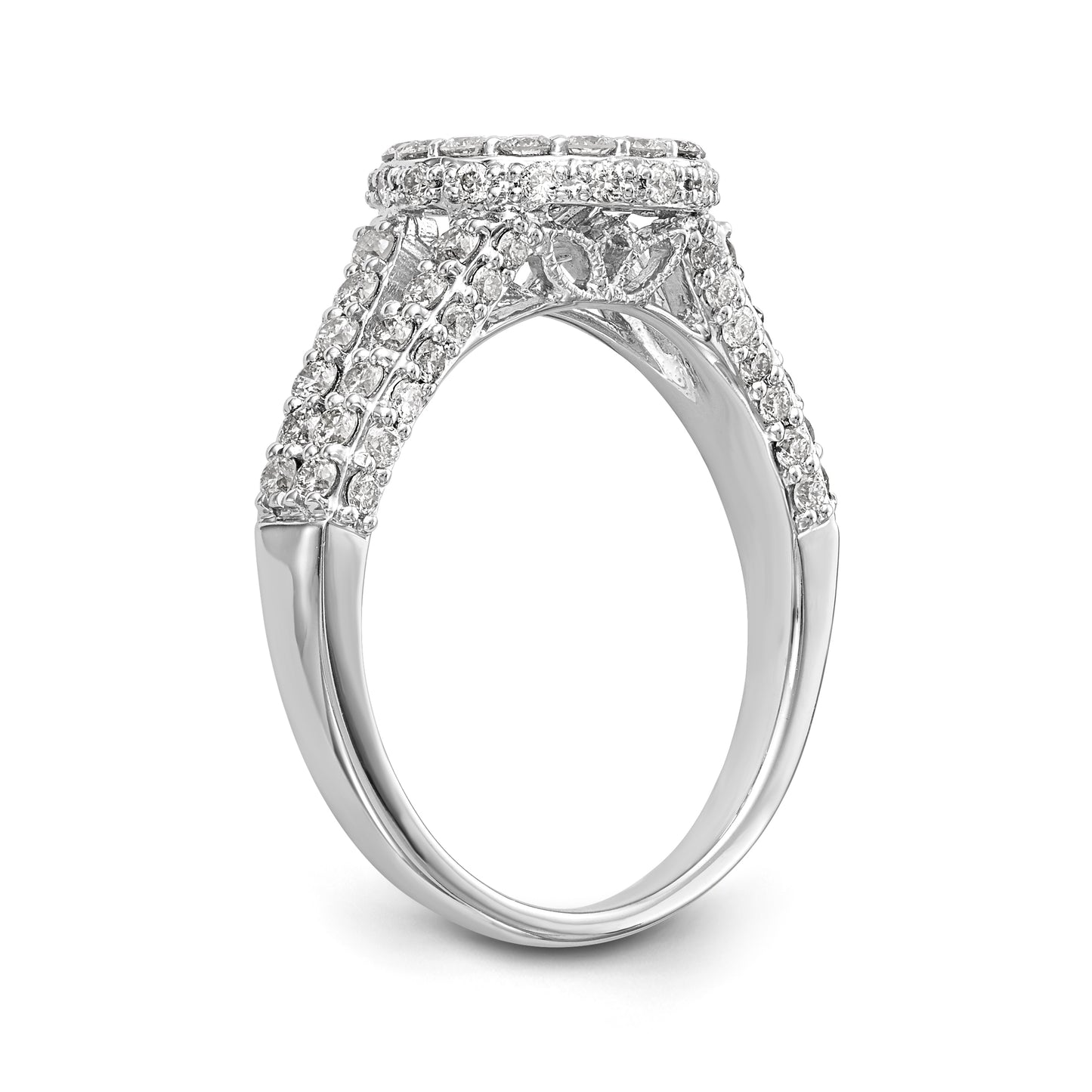 14KW Peg Set Simulated Diamond Round Halo Engagement Ring