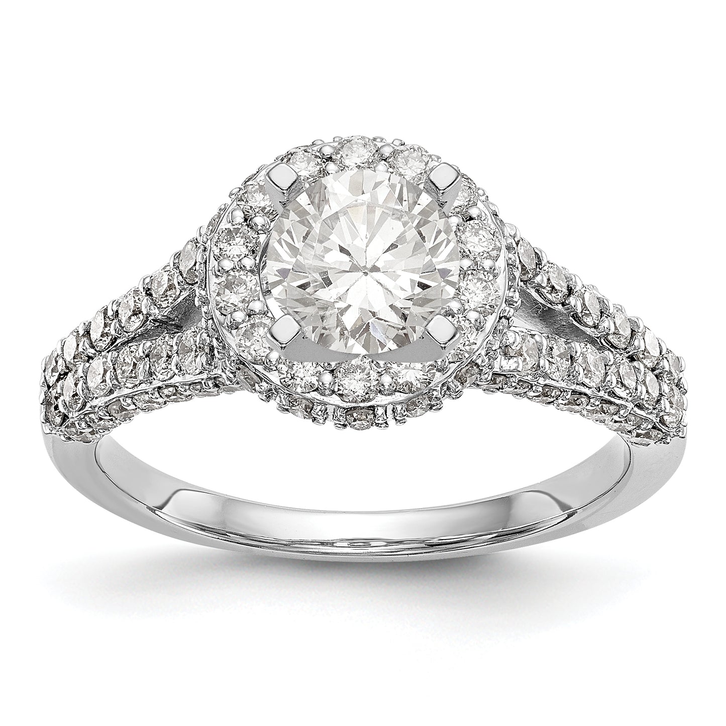 14KW Peg Set Simulated Diamond Round Halo Engagement Ring