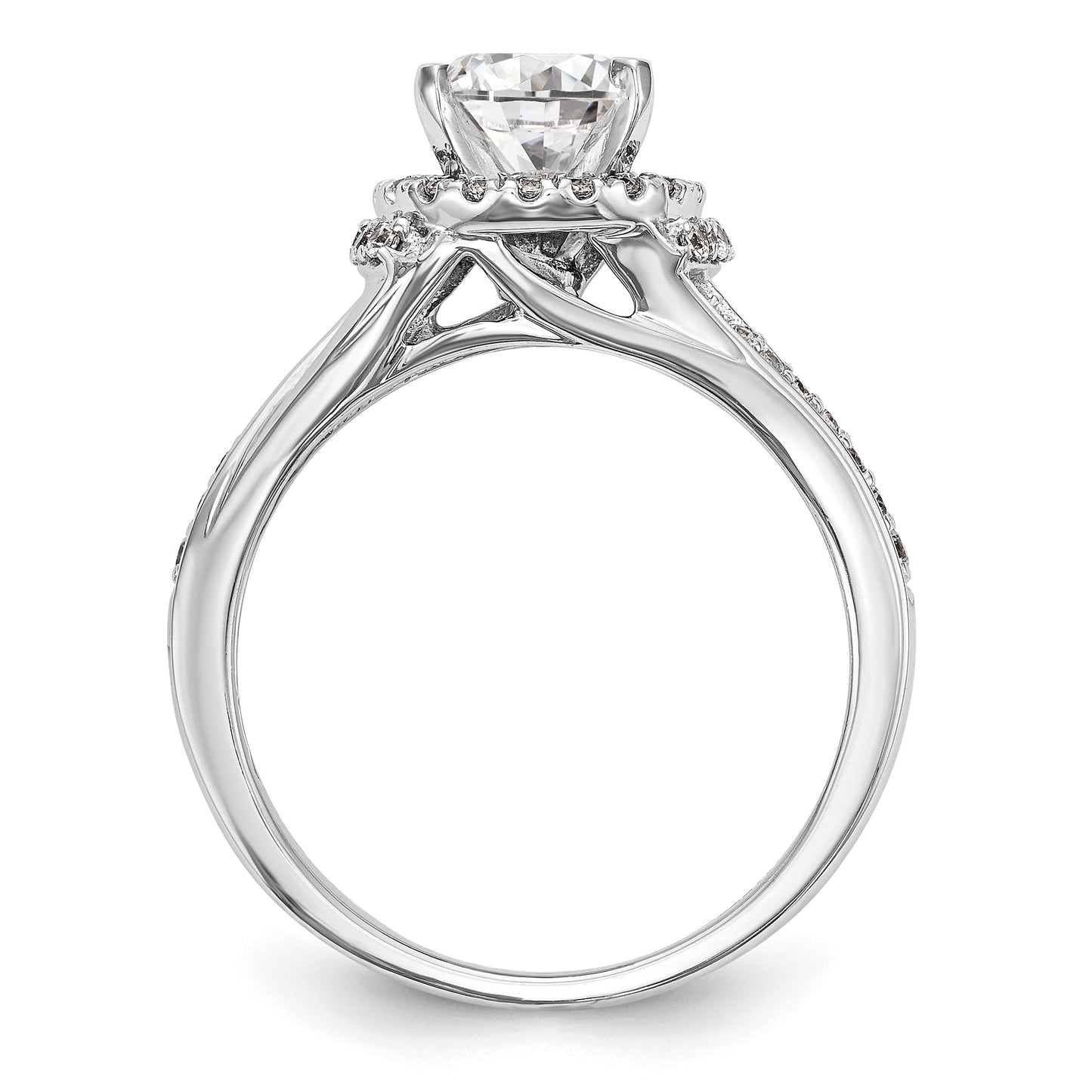 14K White Gold Round Simulated Diamond Halo Engagement Ring