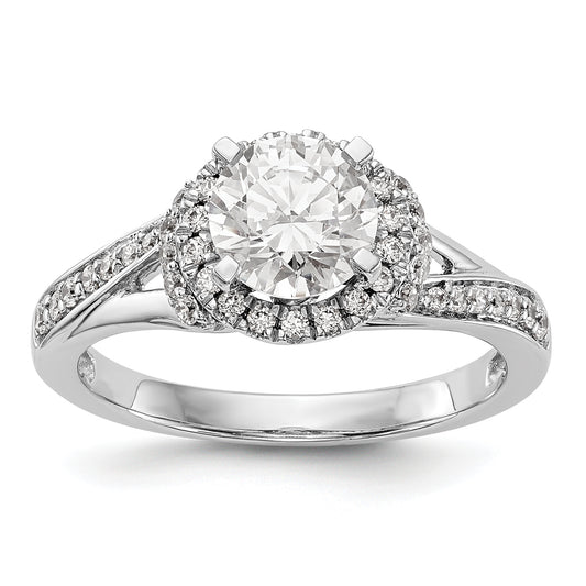 14K White Gold Round Simulated Diamond Halo Engagement Ring