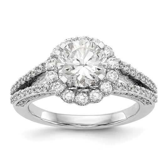 14K White Gold Round Simulated Diamond Halo Engagement Ring