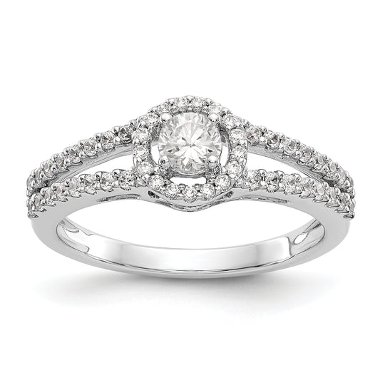 14K White Gold Round Simulated Diamond Halo Engagement Ring