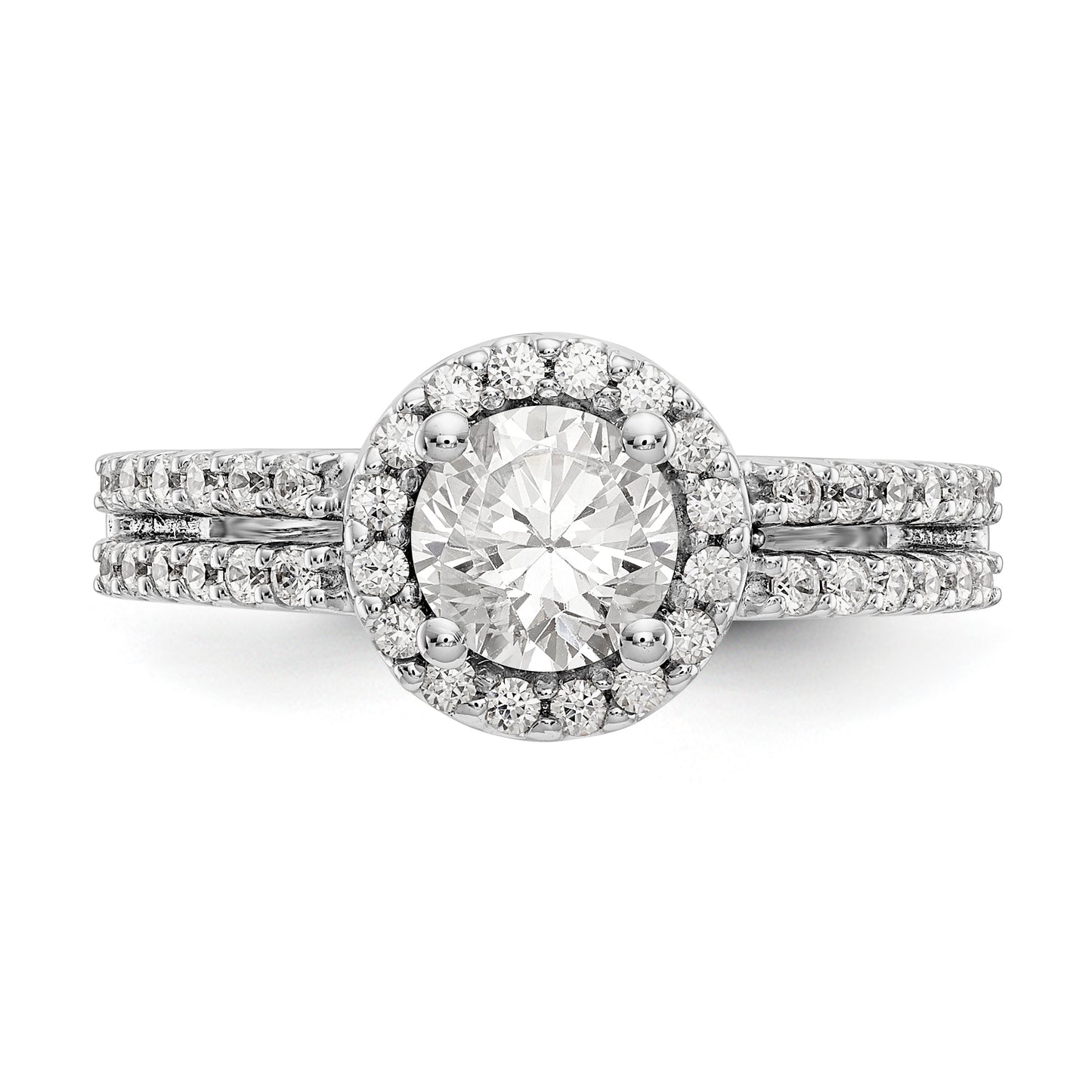 14K White Gold Round Simulated Diamond Halo Engagement Ring