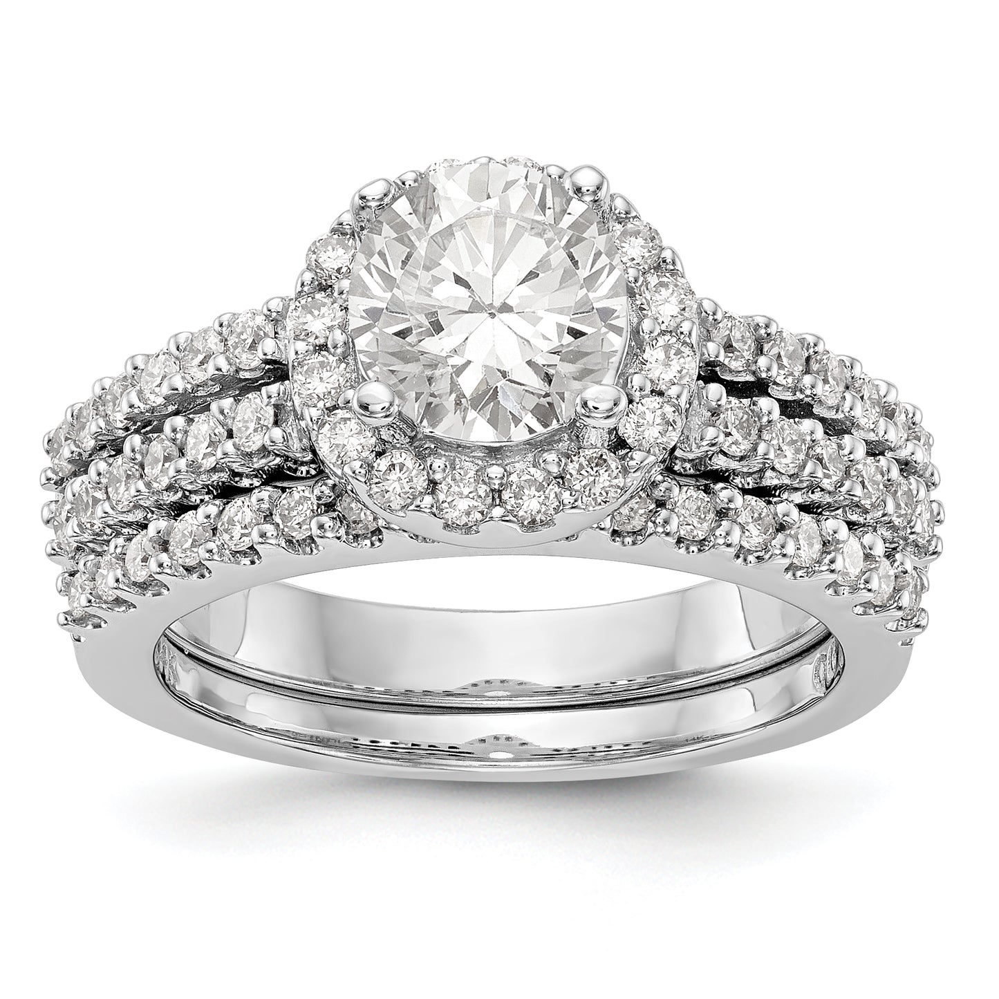 14K White Gold Round Simulated Diamond Halo Engagement Ring