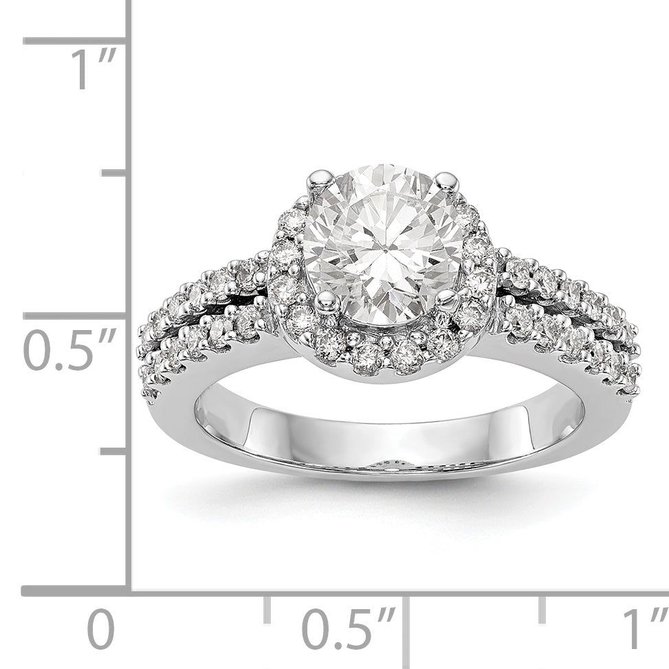 14K White Gold Round Simulated Diamond Halo Engagement Ring