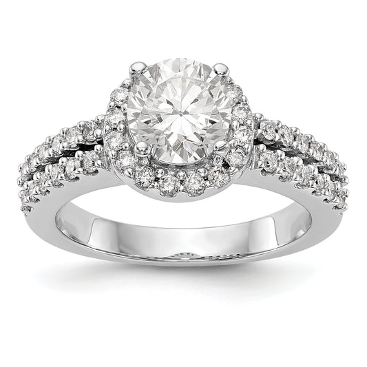 14K White Gold Round Simulated Diamond Halo Engagement Ring