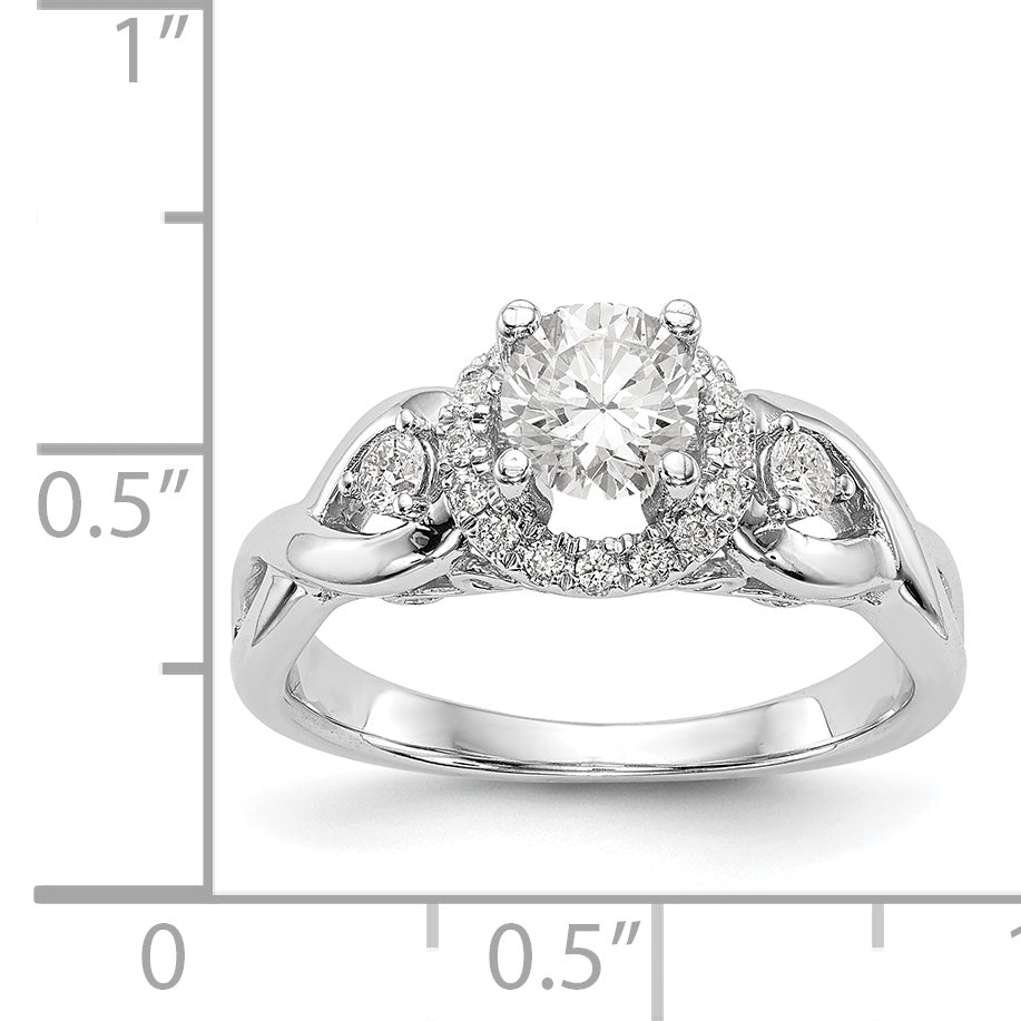 14K White Gold Round Simulated Diamond Halo Engagement Ring