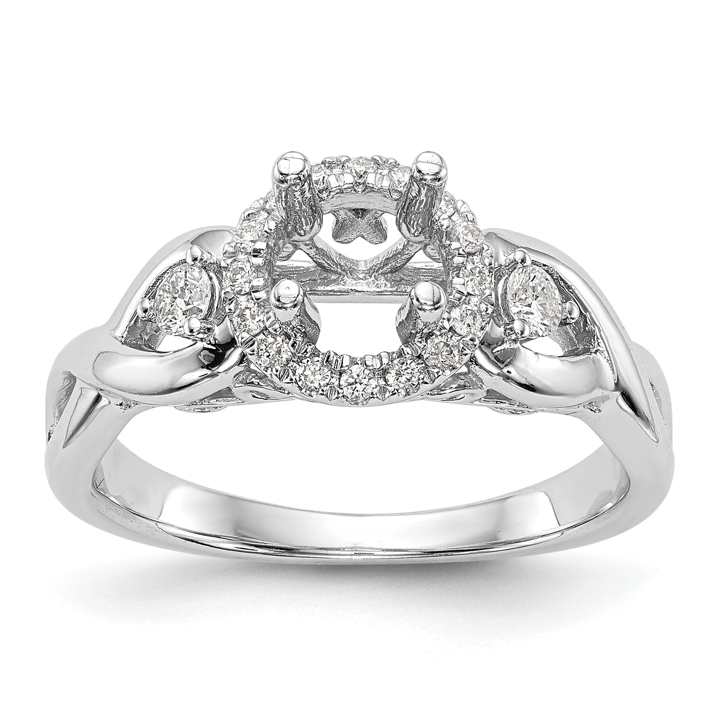 14K White Gold Round Simulated Diamond Halo Engagement Ring