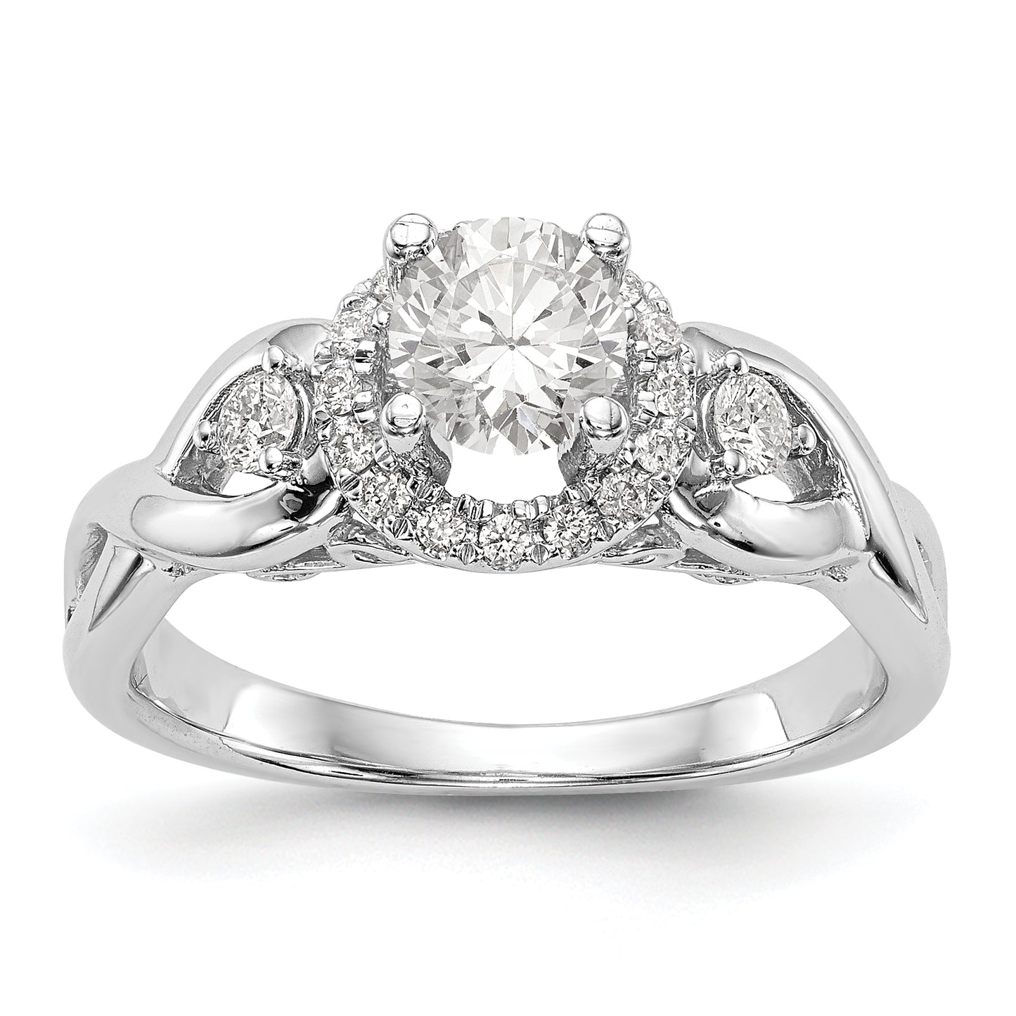 14K White Gold Round Simulated Diamond Halo Engagement Ring