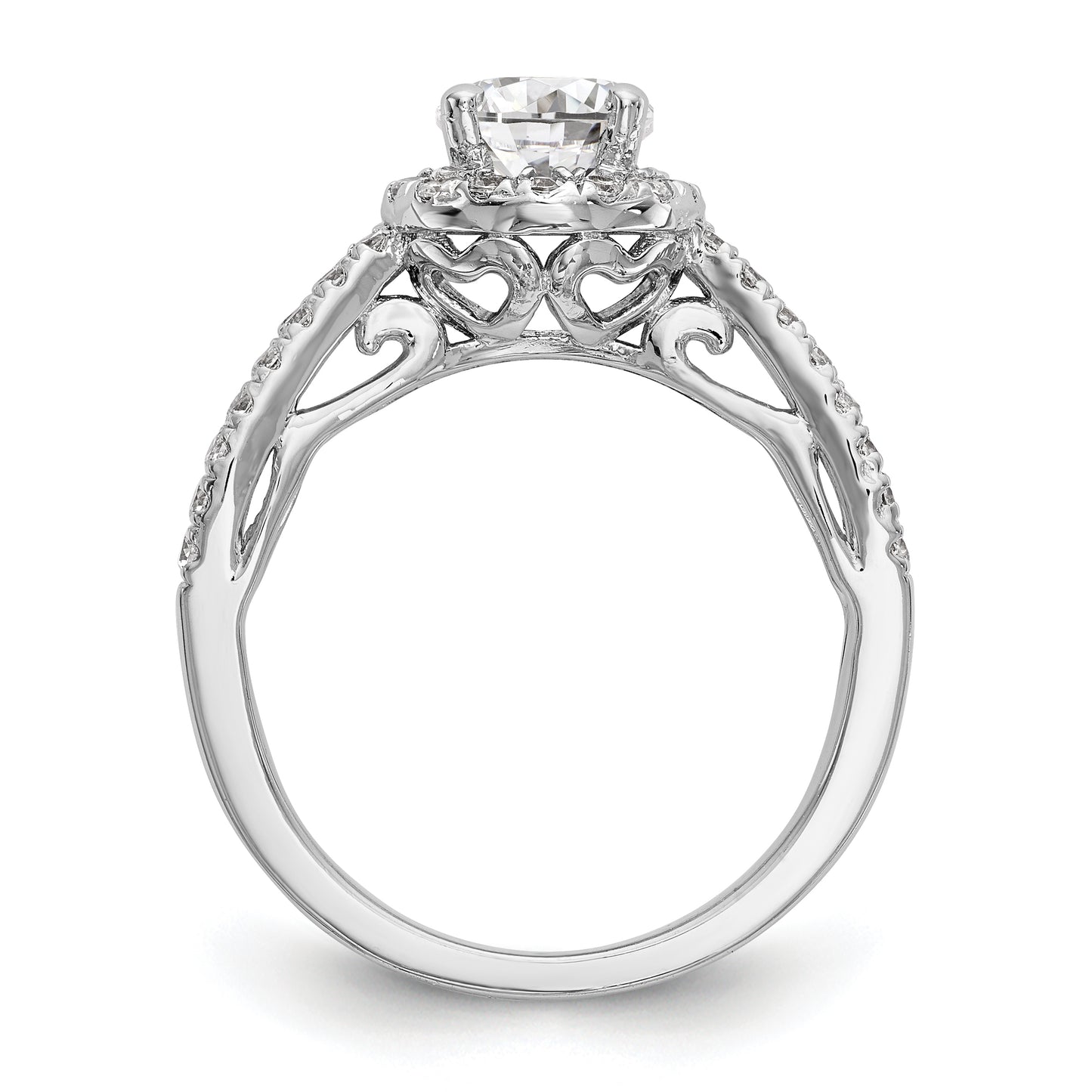 14K White Gold Round Simulated Diamond Halo Engagement Ring