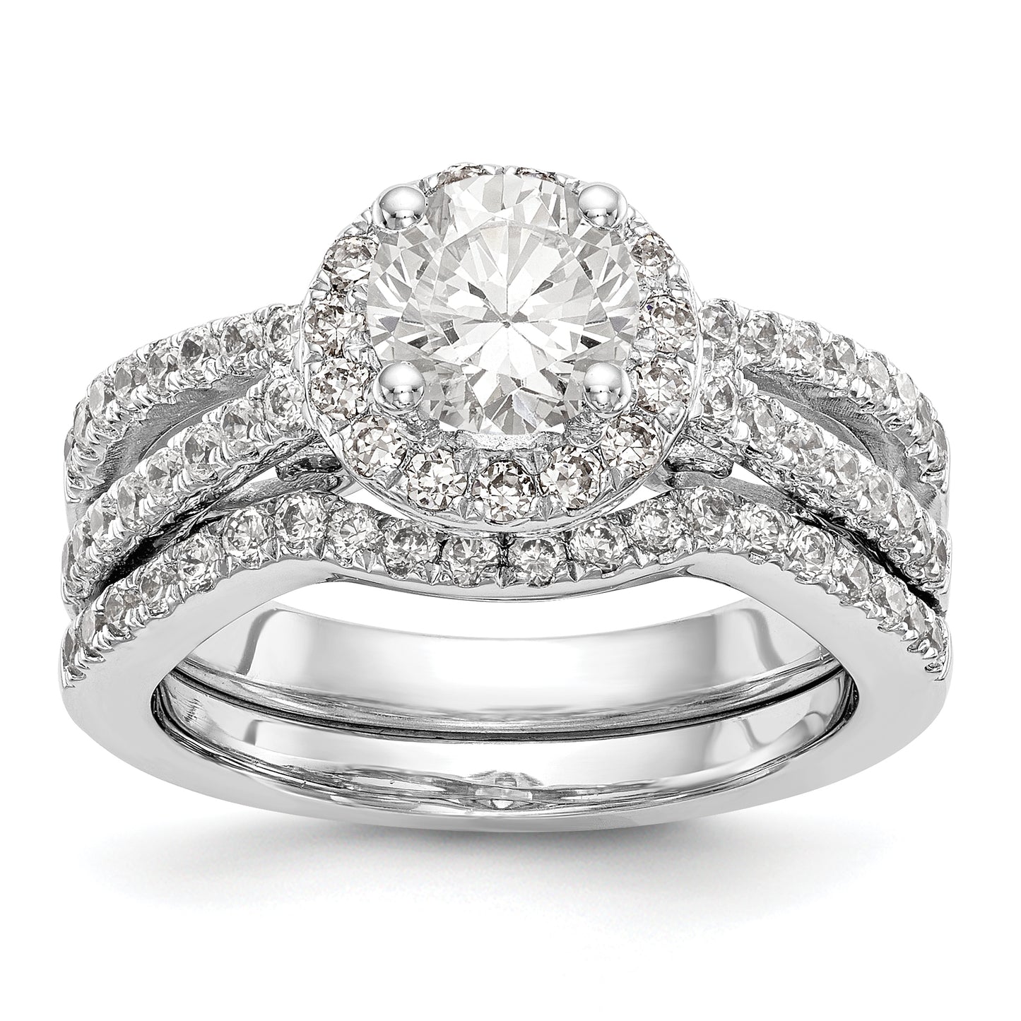 14K White Gold Round Simulated Diamond Halo Engagement Ring