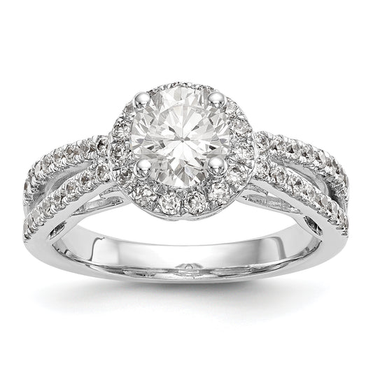 14K White Gold Round Simulated Diamond Halo Engagement Ring