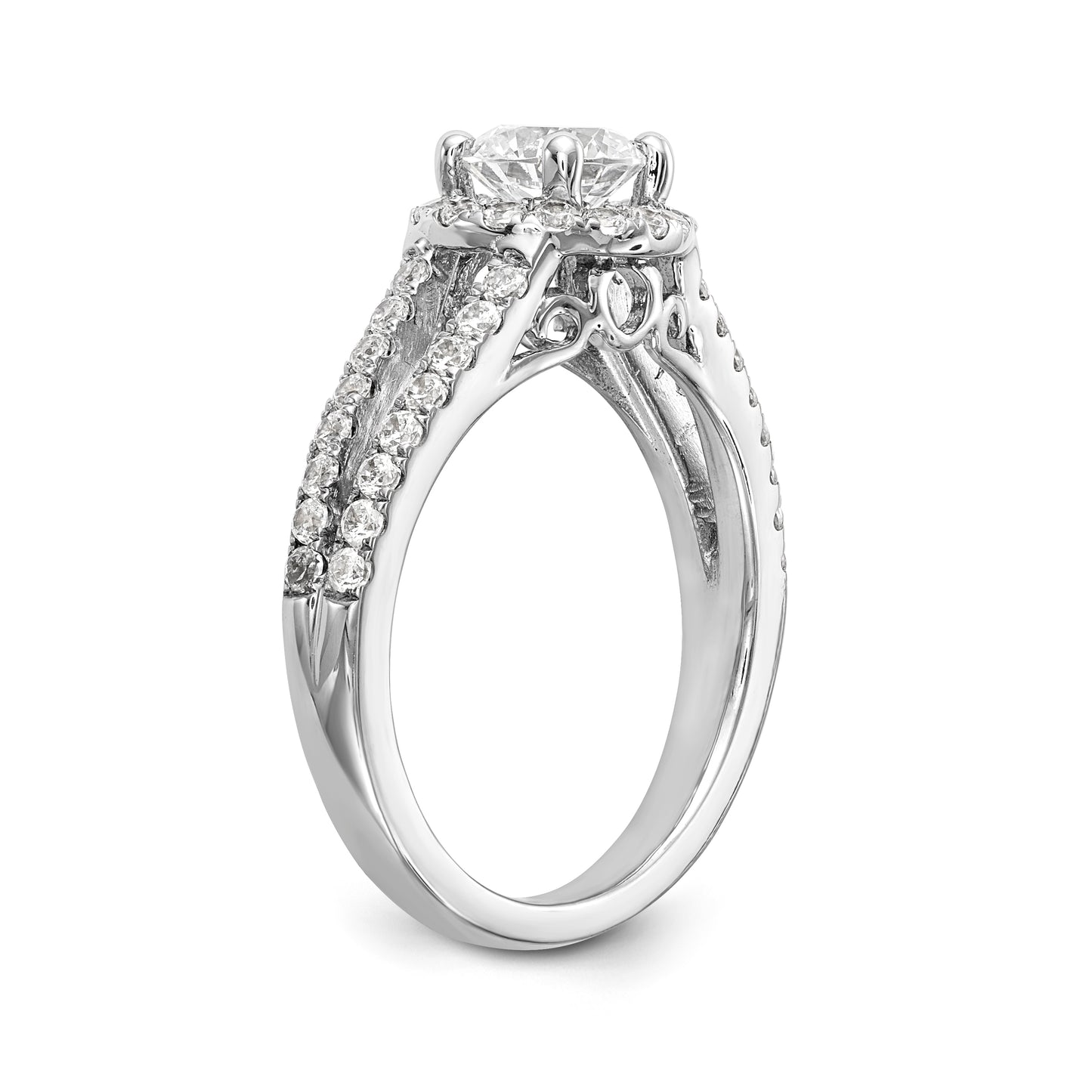 14K White Gold Round Simulated Diamond Halo Engagement Ring