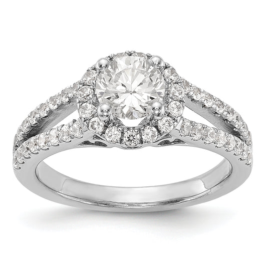 14K White Gold Round Simulated Diamond Halo Engagement Ring