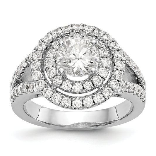 14KW Round Simulated Diamond Double Halo Engagement Ring