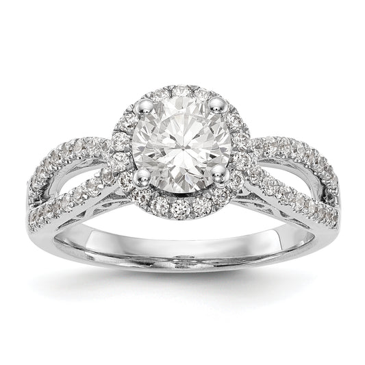 14K White Gold Round Simulated Diamond Halo Engagement Ring