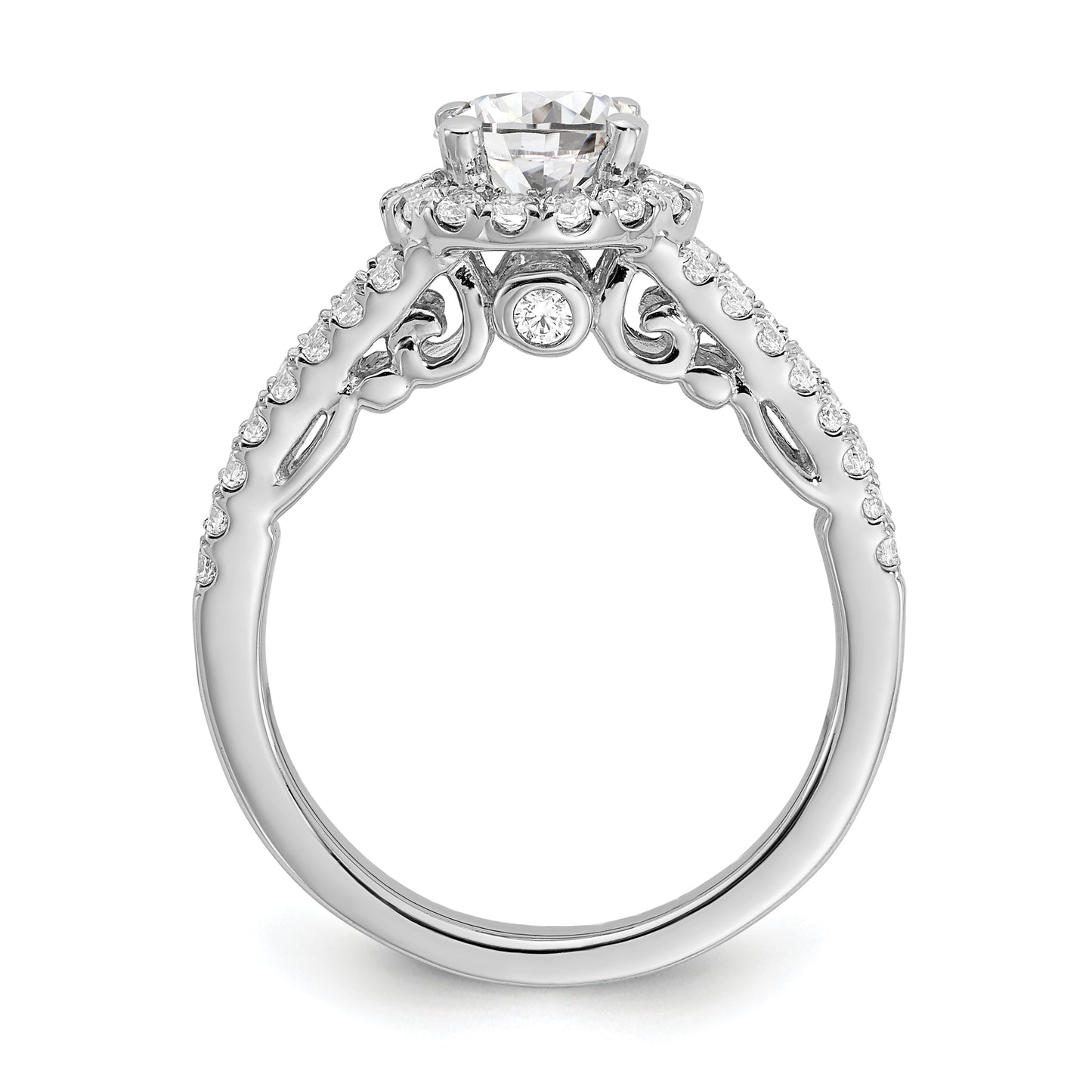 14K White Gold Round Simulated Diamond Halo Engagement Ring