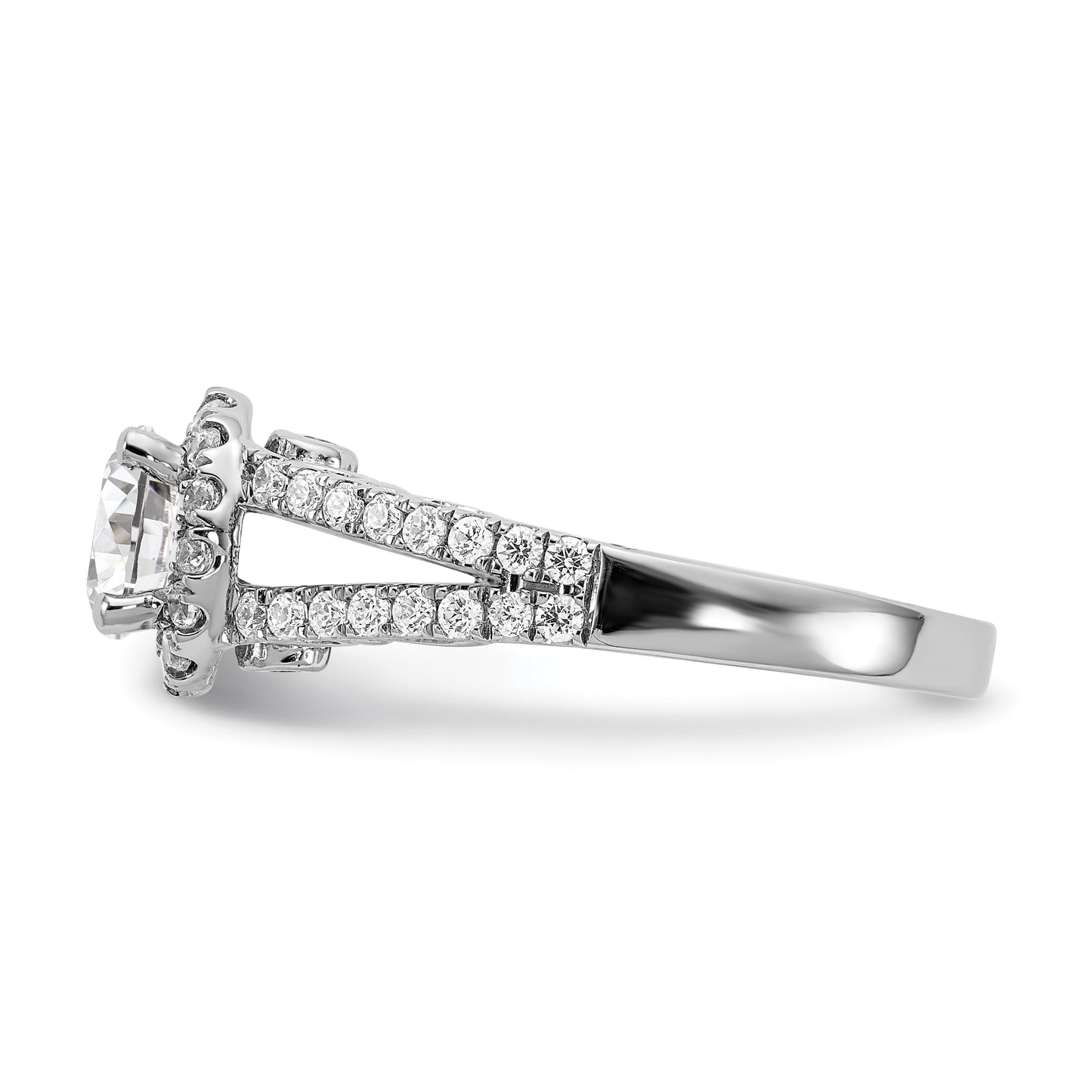 14K White Gold Round Simulated Diamond Halo Engagement Ring